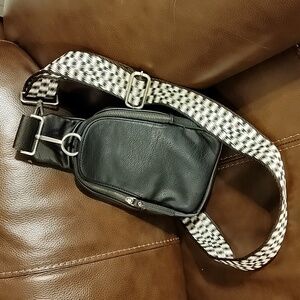 ANTHROPOLOGIE Urban Originals Liberty Sling Bag Black Faux Leather Vegan